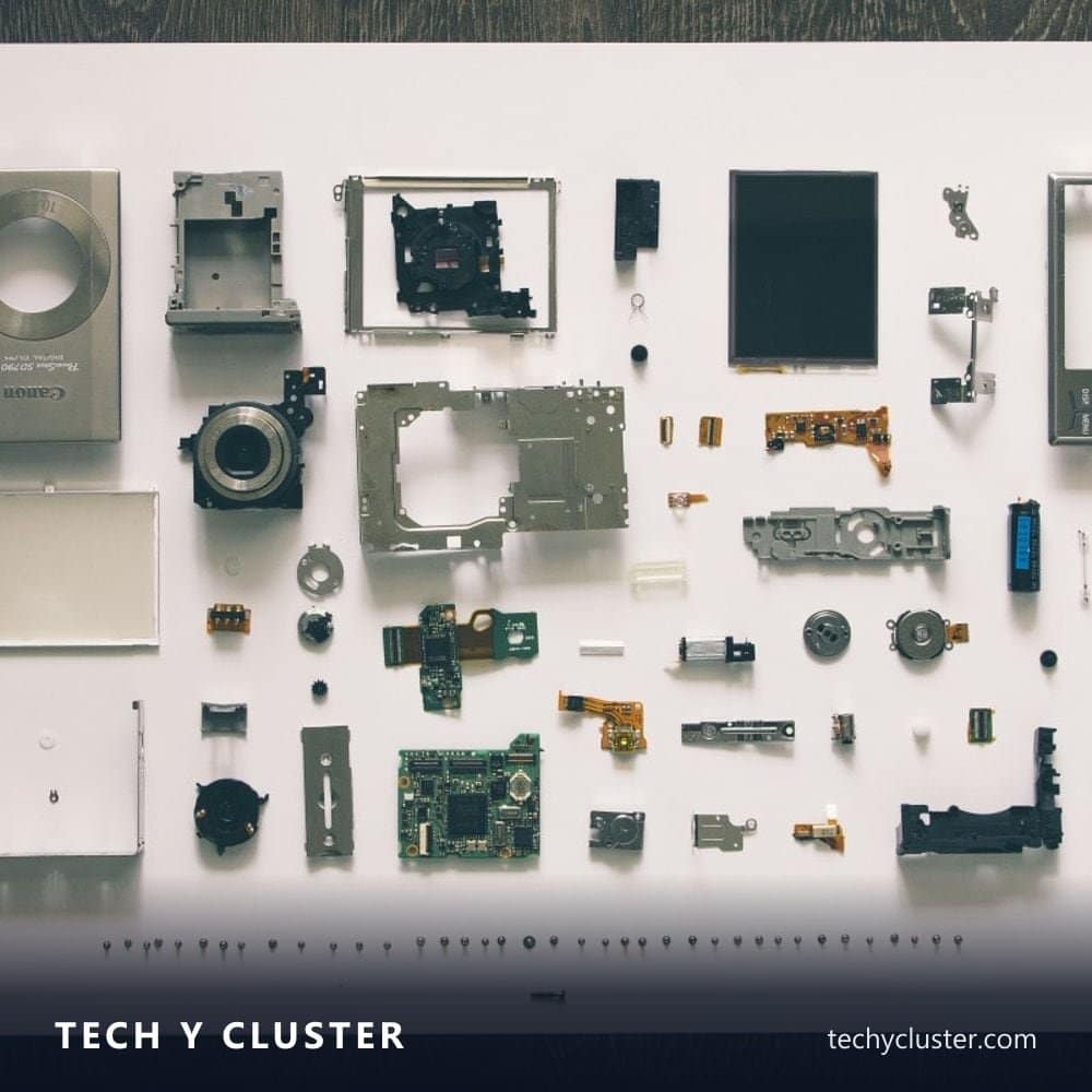 Electronic components laid out neatly on a white surface