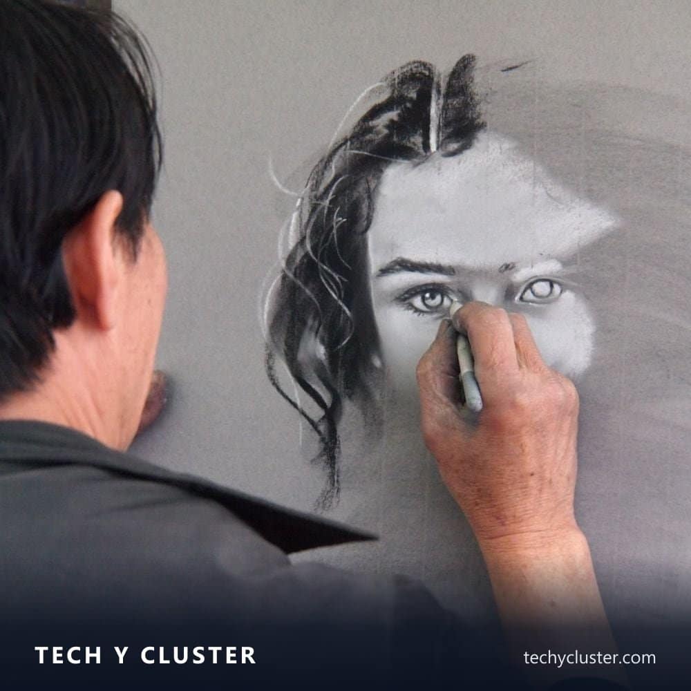 Artist sketching a portrait by hand
