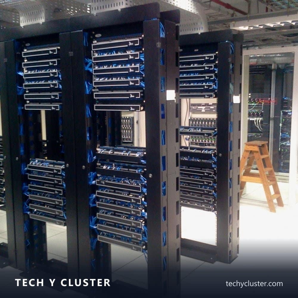 Rows of server racks in a data centre