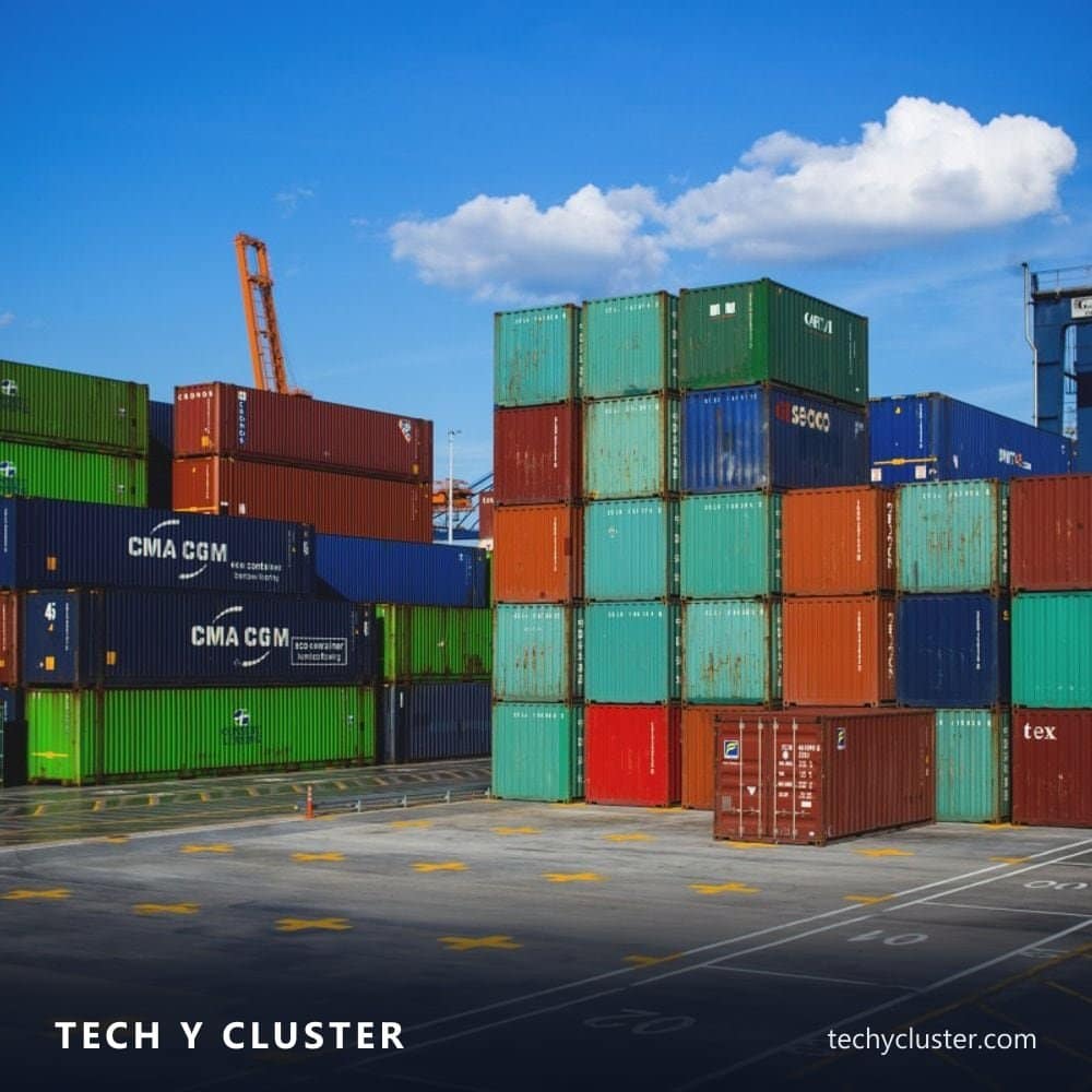 Stacked shipping containers at a port