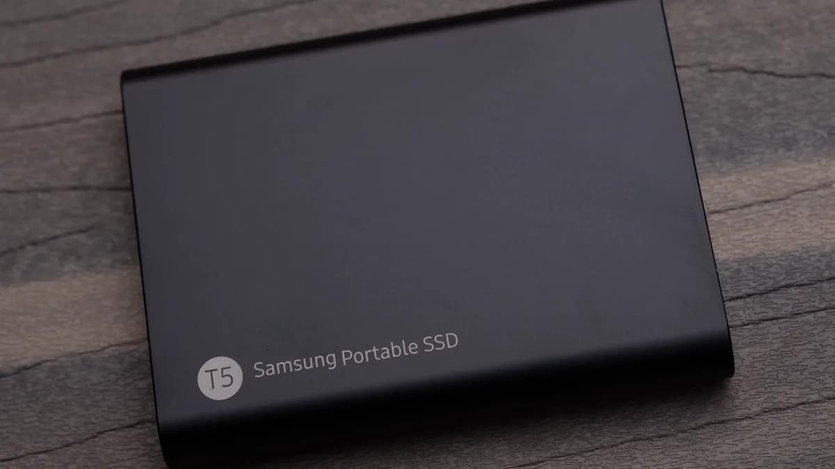 Portable external solid-state drive used for backing up game project files