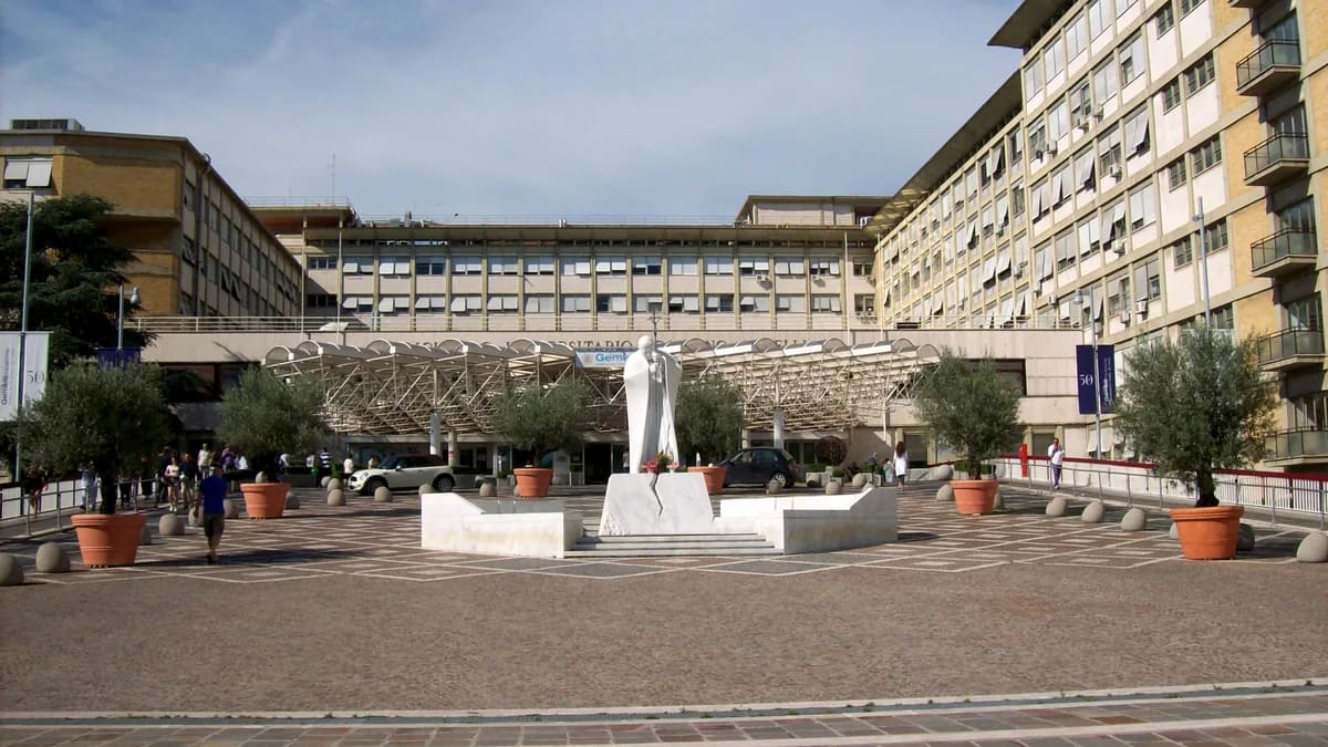 Exterior of Gemelli Polyclinic Hospital in Rome where Pope Leo XIV was treated